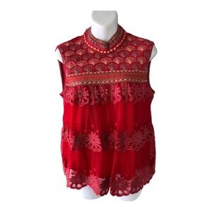 Bl-nk Zelda Embroidered Ribbon Weave Lace Top Small